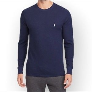 POLO Ralph Lauren Waffle Knit Crew Neck Thermal Long Sleeve Blue size L